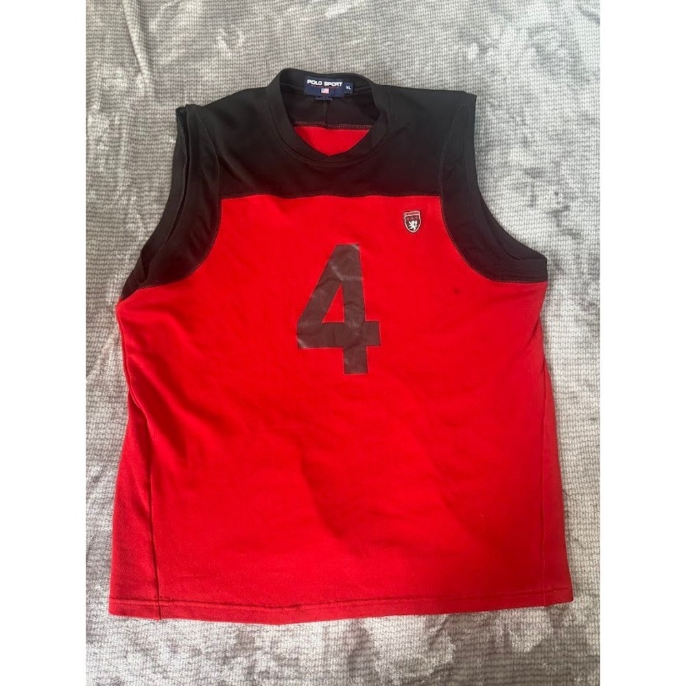 Polo Sport Ralph Lauren Sleeveless Jersey Tank Top Red Black Mens XL Number 4